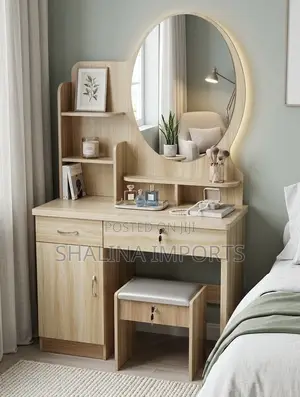 Modern Wooden Vanity Dressing Table Set With a Mirror