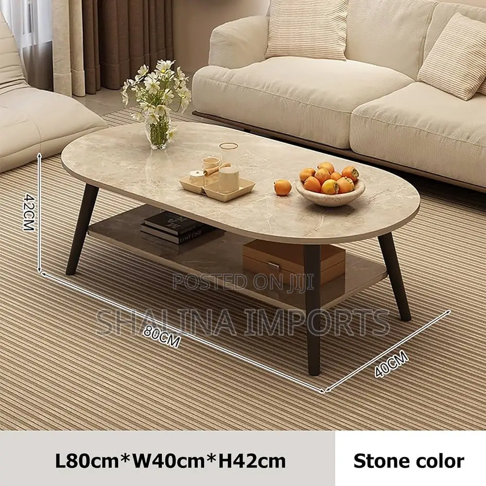 Minimalist Oval Coffee Table With a Lower Storage Shelf