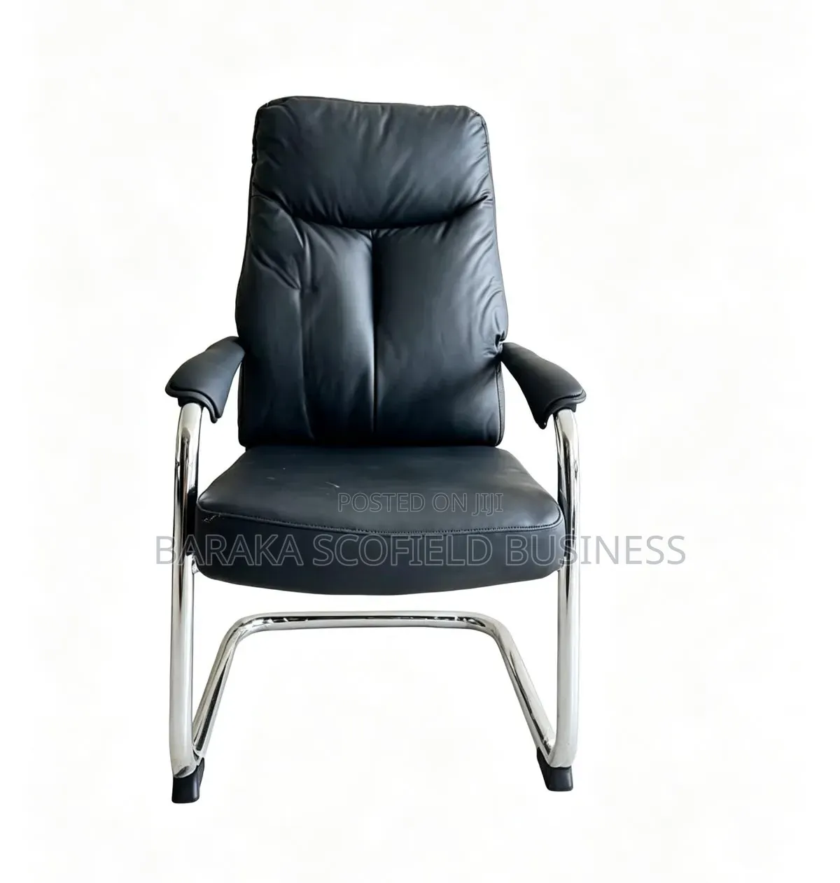 Black Visitors Chair With Chrome Padded Armrests