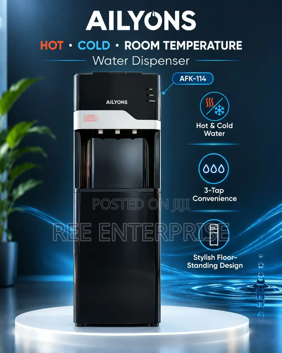 Ailyons 3 Taps Water Dispenser ( Hot , Normal and Cold) Bottom Load