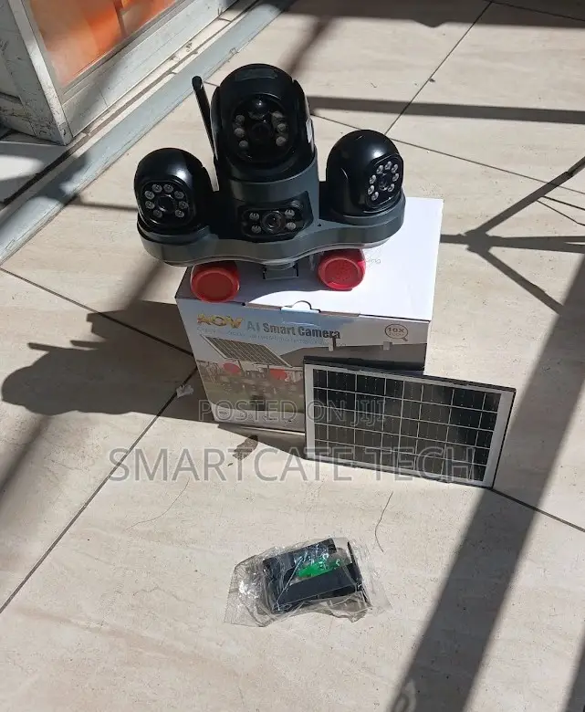 V380 Triple Lens Wireless CCTV Camera With Solar Panel