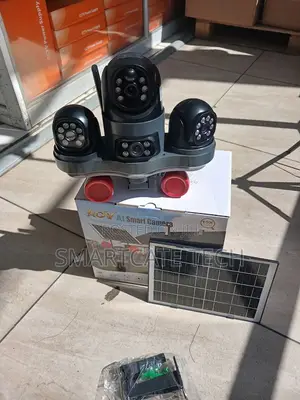 V380 Smart Three Lens Solar CCTV Camera With Strobe Alarm