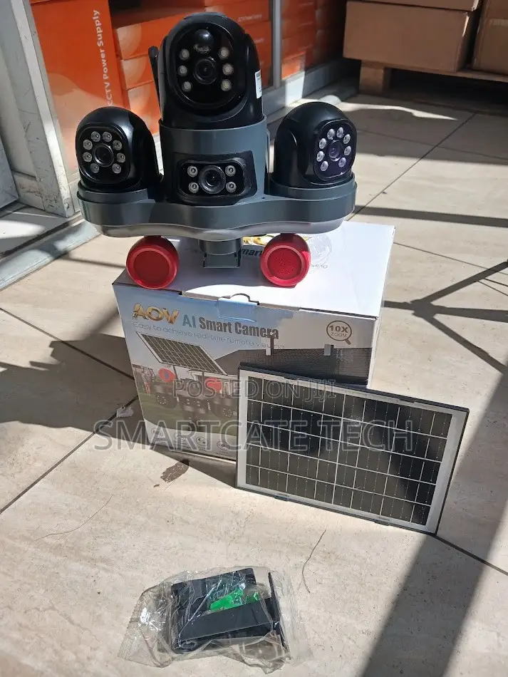 V380 Triple Lens 4G Solar CCTV Security Camera With Strobe Light
