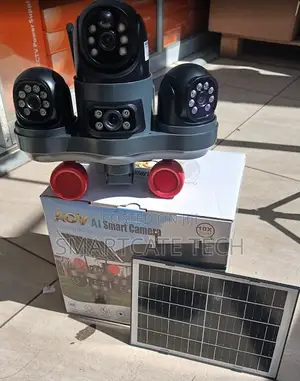 V380 Three Lens Solar CCTV Camera With 4G SIM Card Support