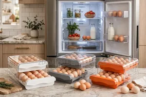 Acrylic 32 Egg Holder - Double Drawer - White Grey Orange - New