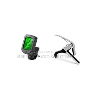 Bn Black Digital Guitar Tuner With Silver Capo Combo, Clip-on Tuner Fo