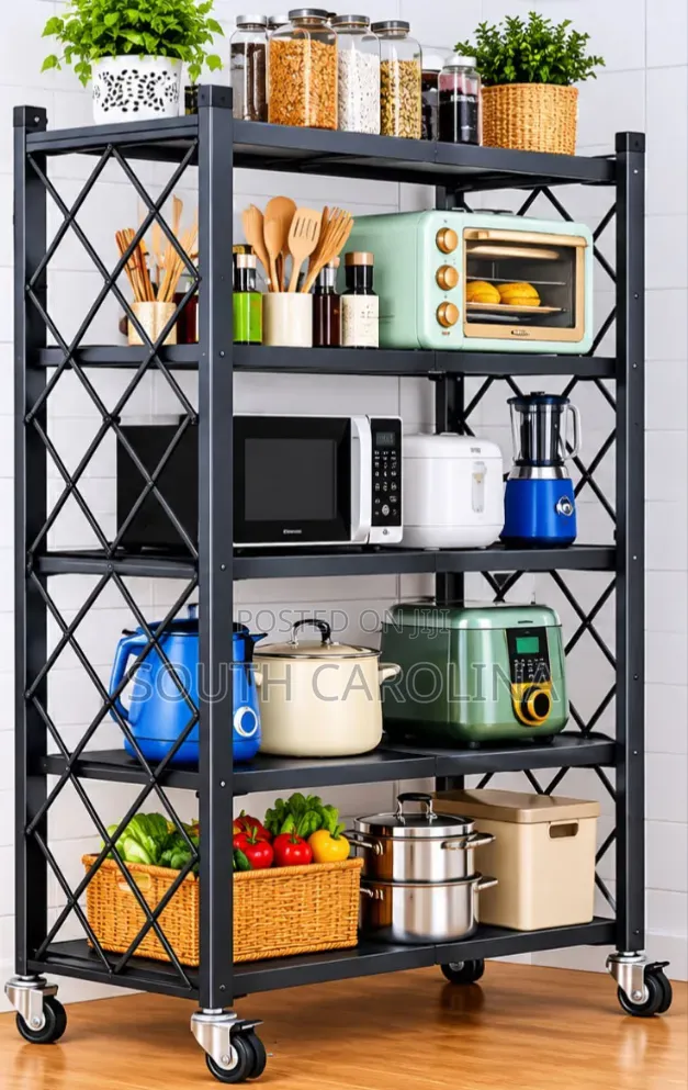 5-Tier Foldable Carbon Steel Storage Rack With Wheels