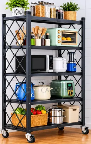 5-Tier Foldable Carbon Steel Storage Rack With Wheels