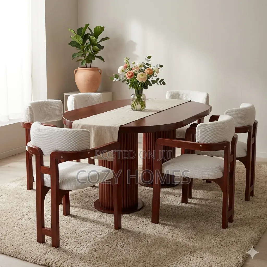 Dining Table Set, Six 6 Seater Upholstered Cup Chairs Dining Set