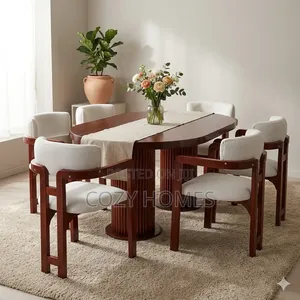 Dining Table Set, Six 6 Seater Upholstered Cup Chairs Dining Set