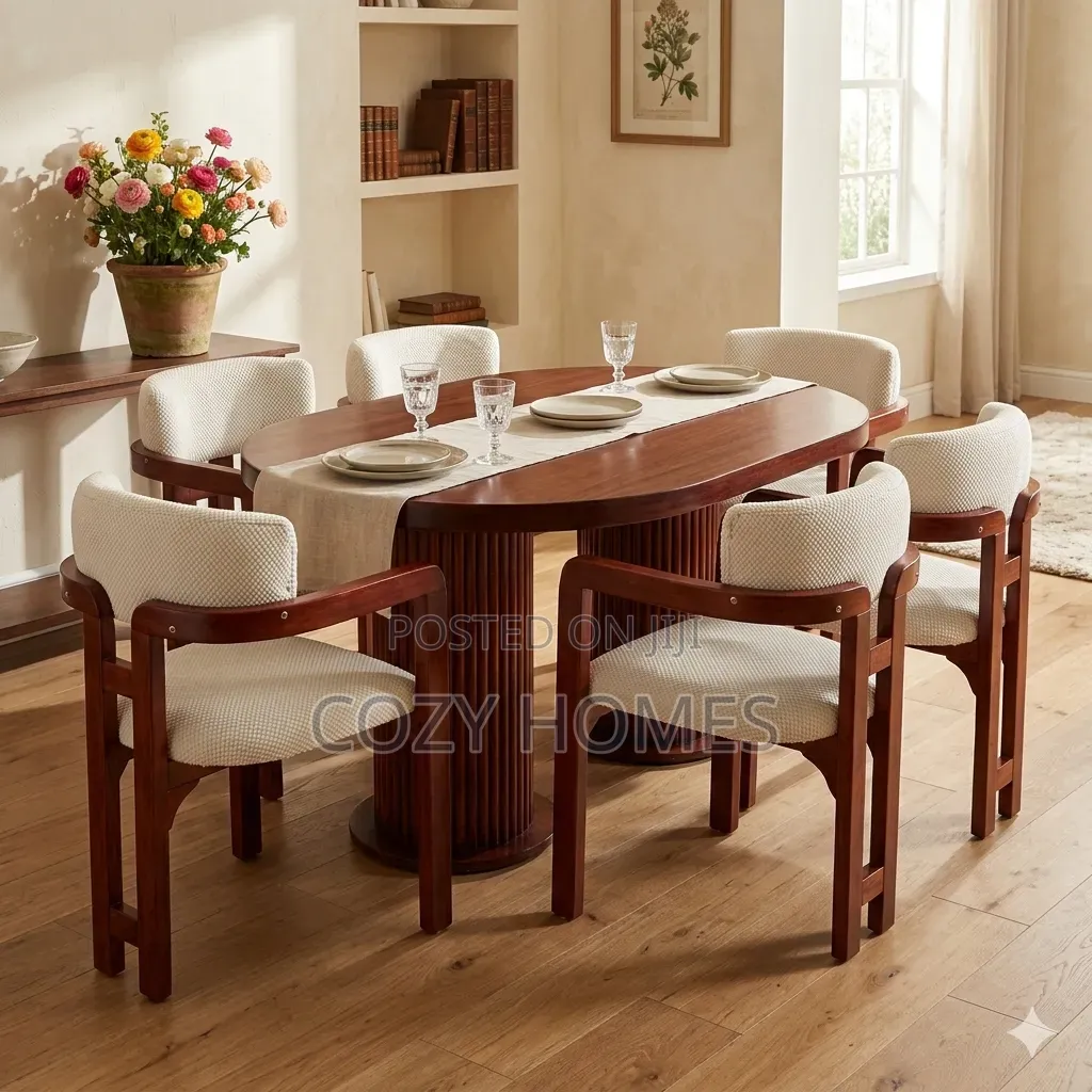 Dining Table Set, Six 6 Seater Upholstered Cup Chairs Dining Set