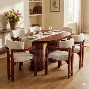 Dining Table Set, Six 6 Seater Upholstered Cup Chairs Dining Set