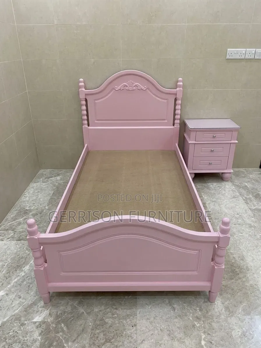Pink Wooden Single Bed With Matching Nightstand
