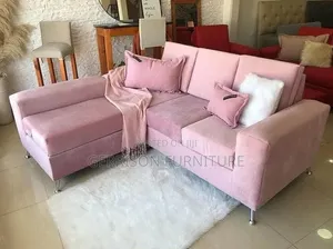 Modern L-Shaped Pink Velvet Sectional Sofa Brand New