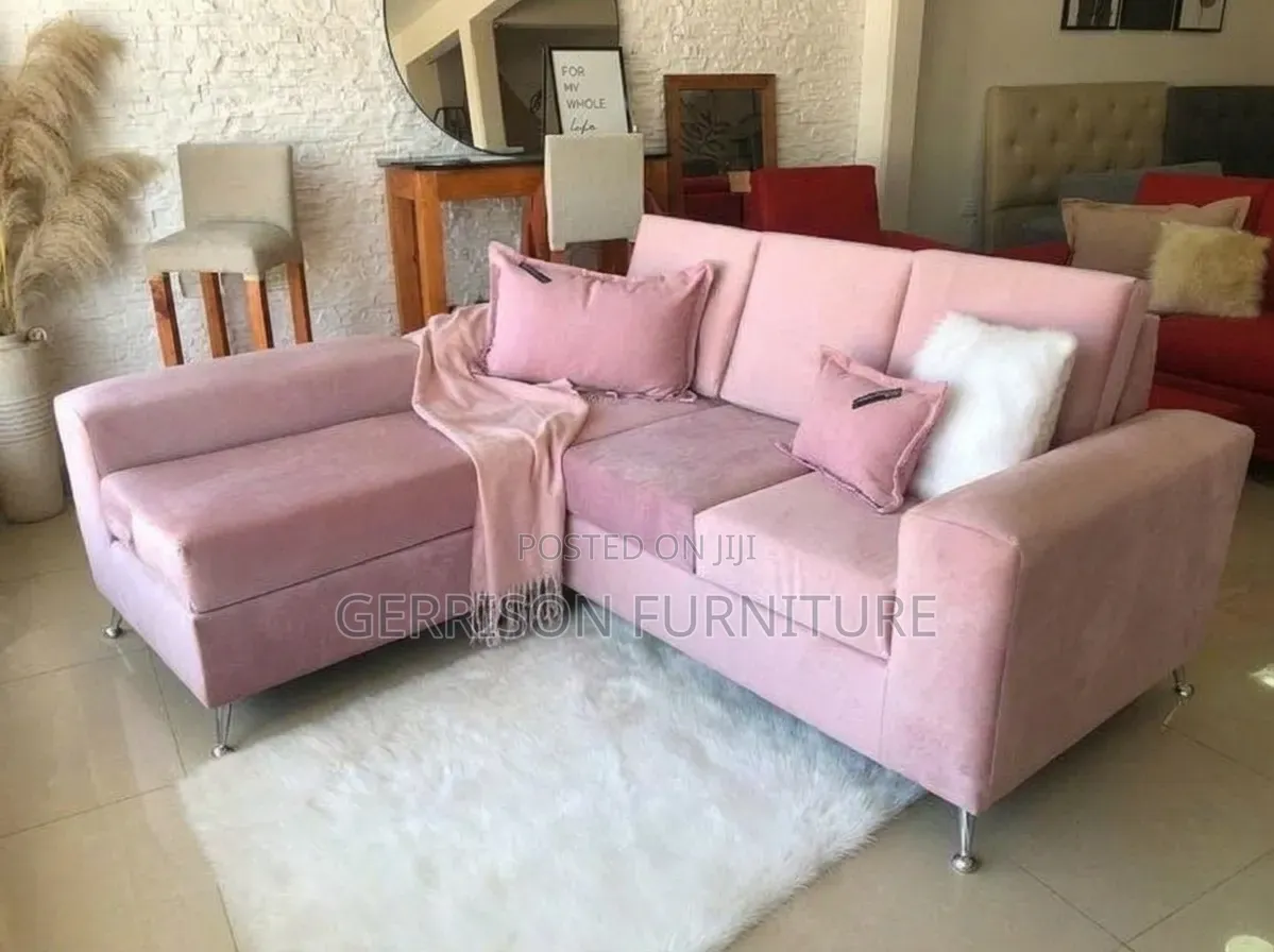 Modern L-Shaped Pink Velvet Sectional Sofa Brand New