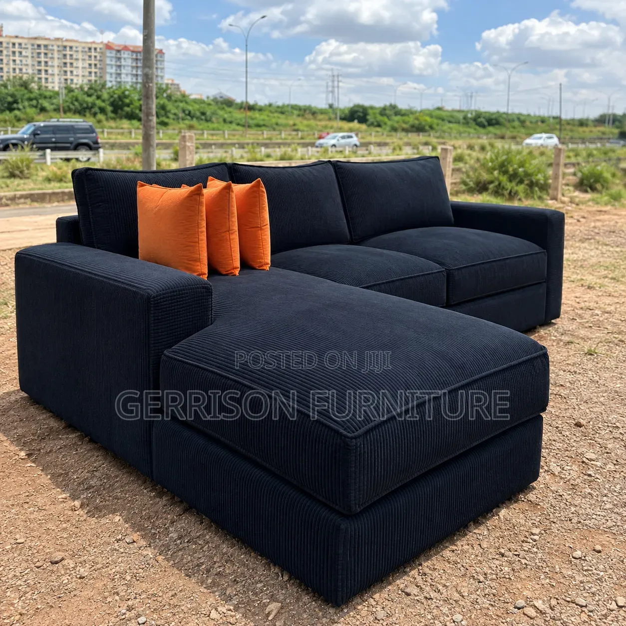 Cozy Premium Black Corduroy Sectional Couch - Custom Sizes Available