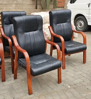 Wooden Frame Office Guest Chair - High Back Leather Upholstery
