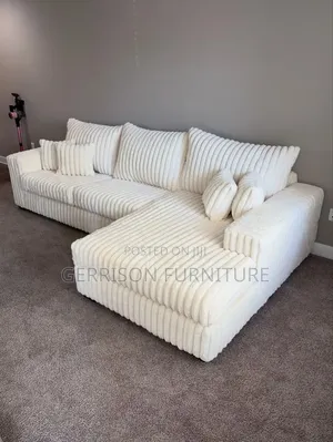 Premium Cream White Corduroy L-Shaped Sectional Couch (4-Seater)