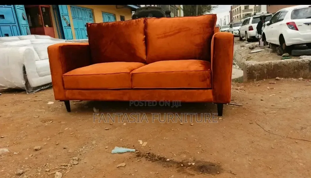 2 Seater Orange Fabric Sofa