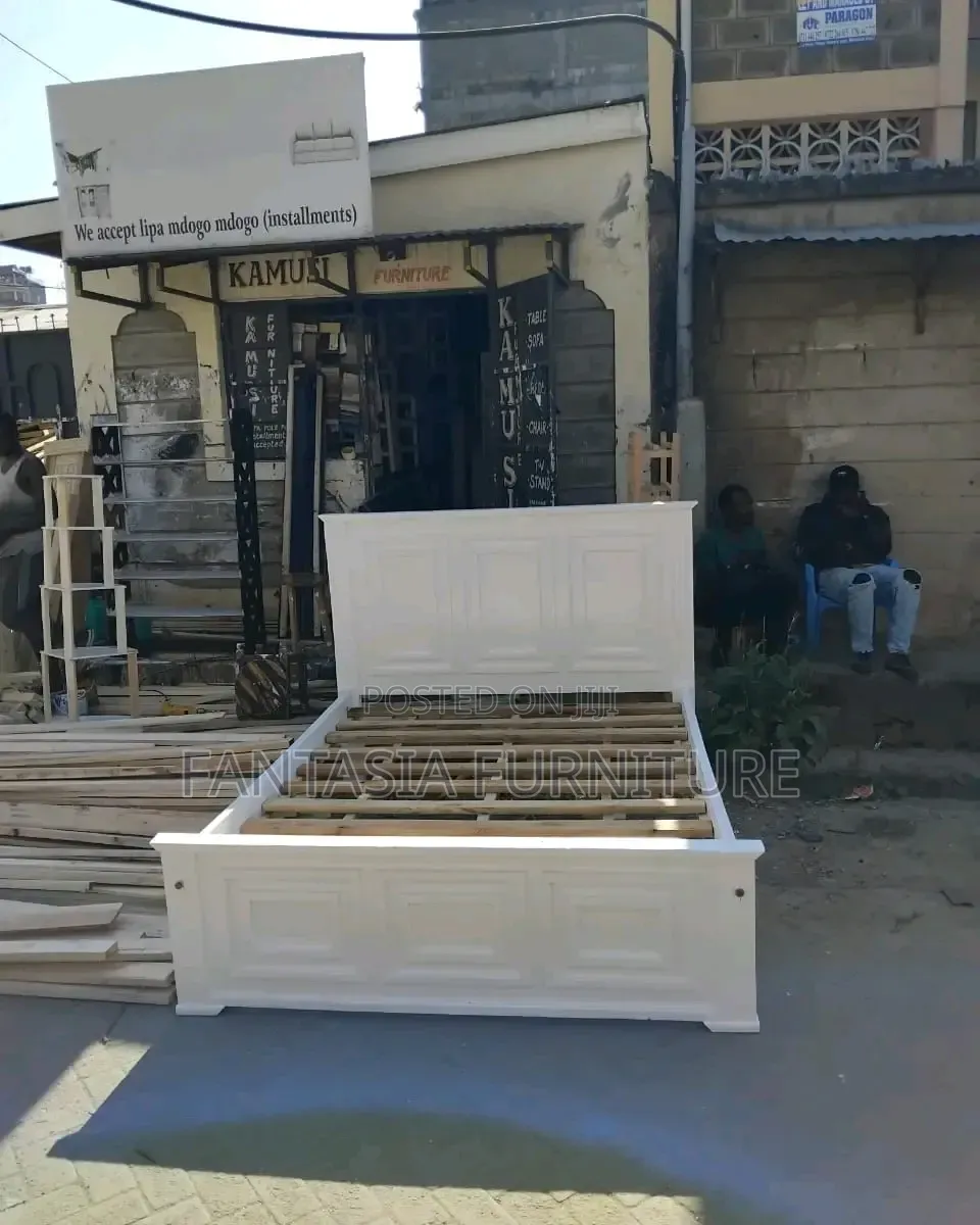 5 by 6 White Wooden Bed