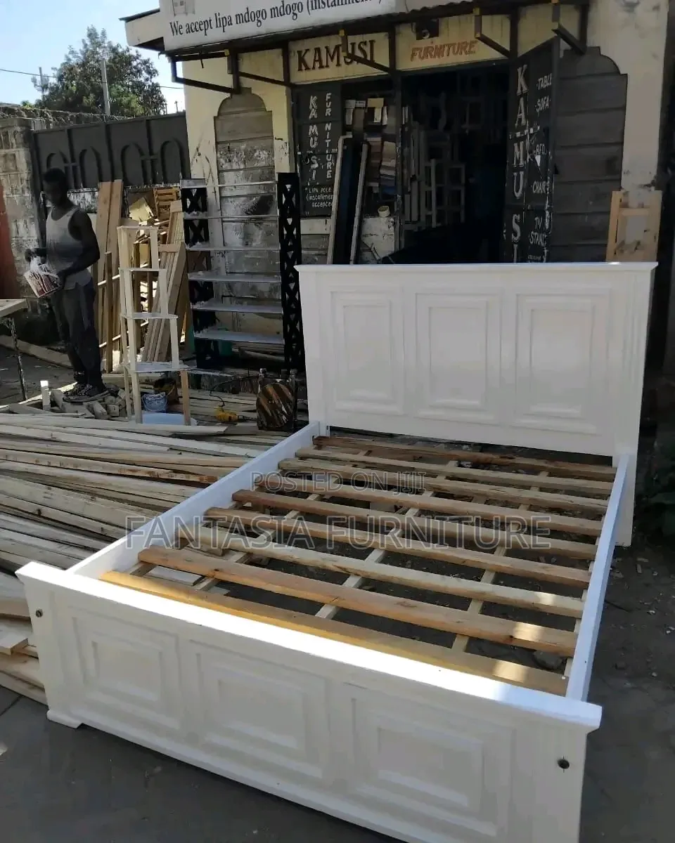 5 by 6 White Wooden Bed
