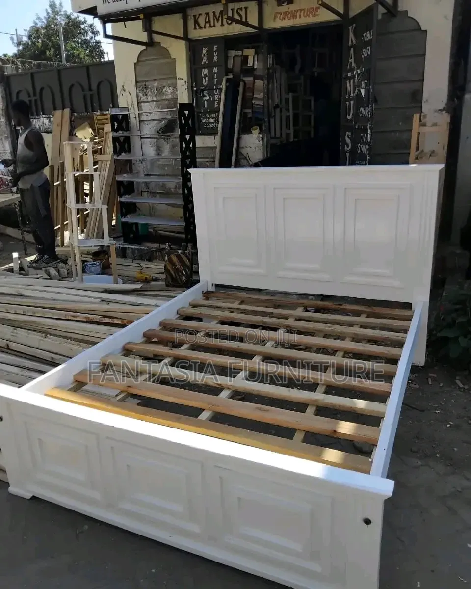 5 by 6 White Wooden Bed