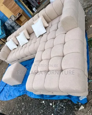 5 Seater L-Shaped Beige Bubble Sofa