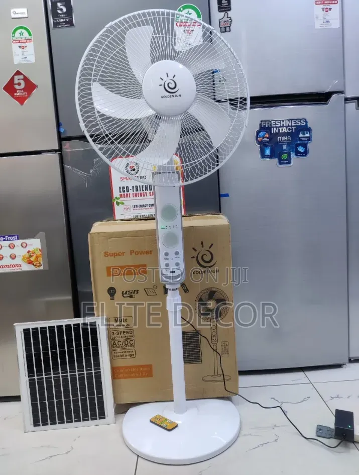 Golden Sun Solar Standing Fan (16-Inch AC/DC Model).