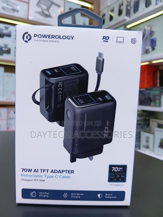 Powerology PWCUQC70WBK 70W TFT Power Charger Adapter.