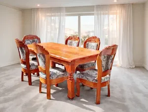 Handcrafted Solid Wood Dining Set With Upholstered Chairs