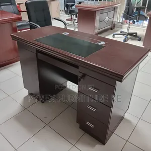 Executive Office Desk With Leather Top and 3 Drawers - Mahogany