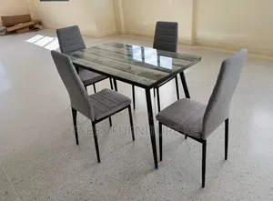 Small Dining Table With 4 Chairs - Glass Top Metal Frame Set