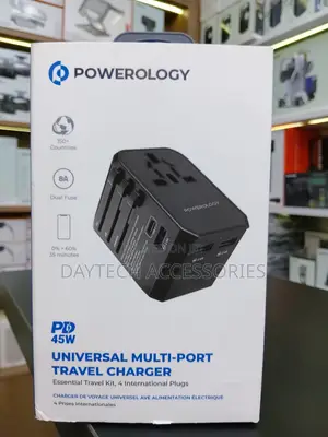 Powerology Universal Travel Adapter 2.4A + PD 45W - Black
