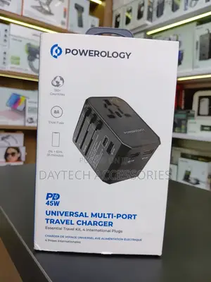 Powerology Universal Travel Adapter 45W USB-C PD 150+ Country Charger.