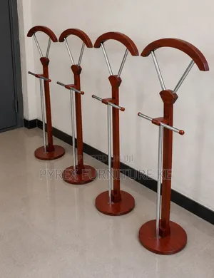 Wooden Suit Valet Stand With Coat Hanger and Trouser Bar