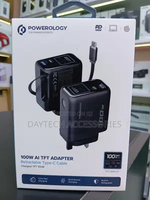 Powerology 100w Adapter Retractable Type C Cable Black Pwcuqc100wbk