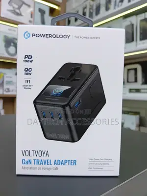 Powerology VoltVoya GaN 100W Travel Adapter (Model: PWCUQC071BK)