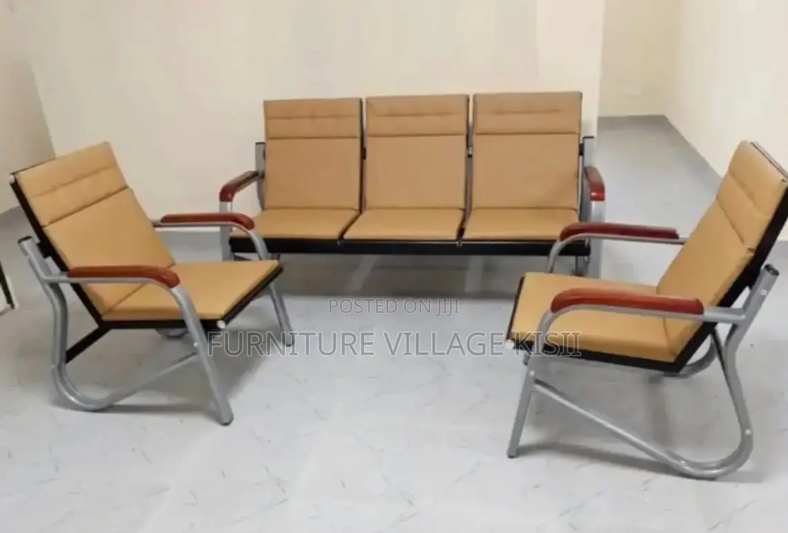 Brown Executive Office Sofa With Metal Arms
