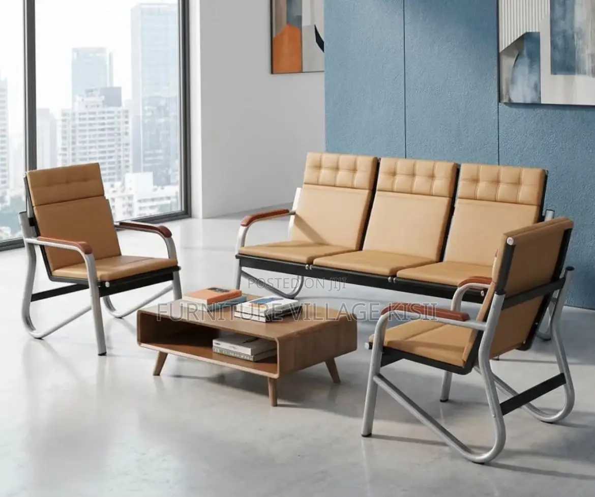 Brown Executive Office Sofa With Metal Arms