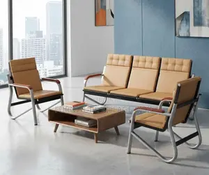 Brown Executive Office Sofa With Metal Arms
