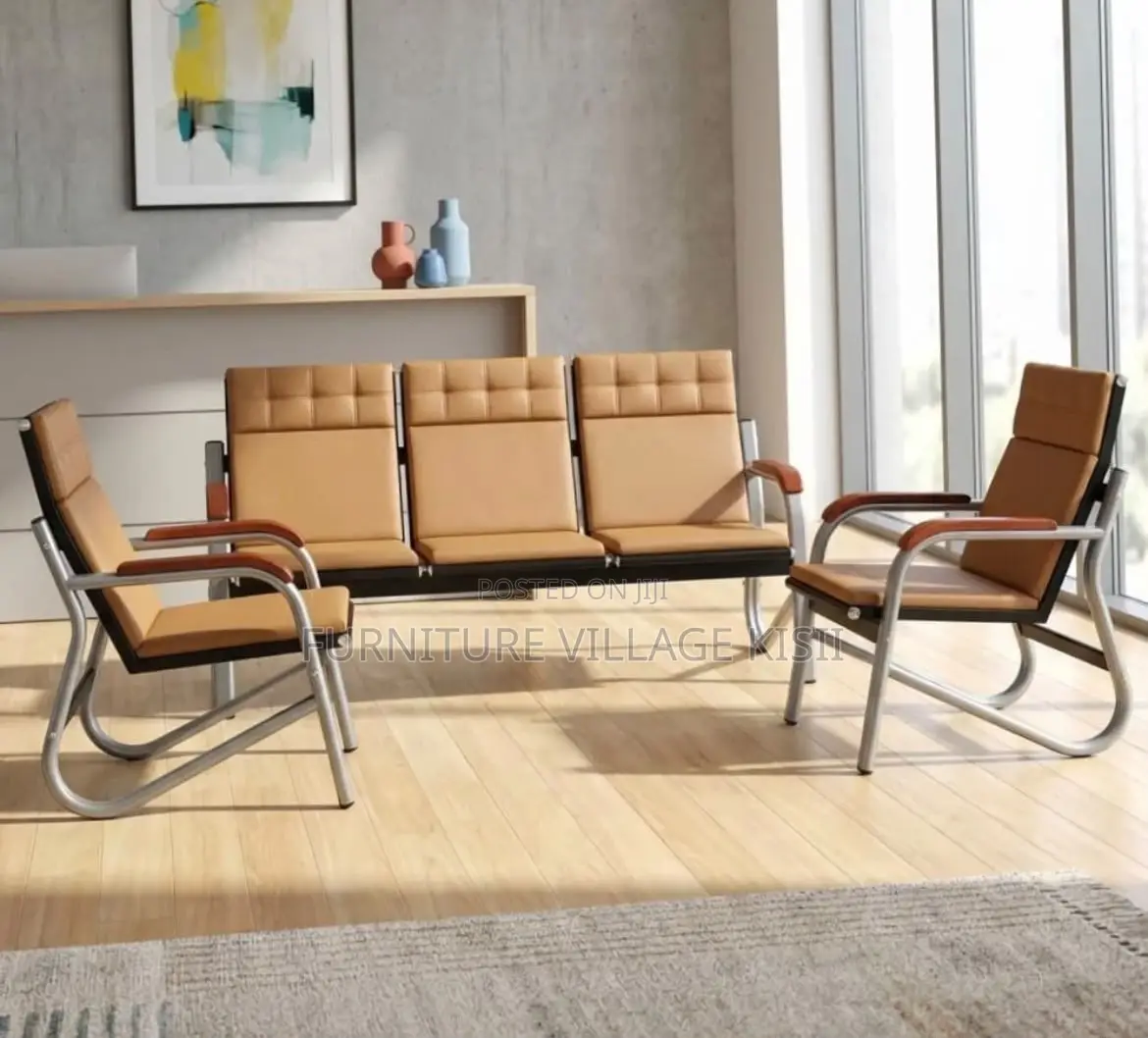Brown Executive Office Sofa With Metal Arms