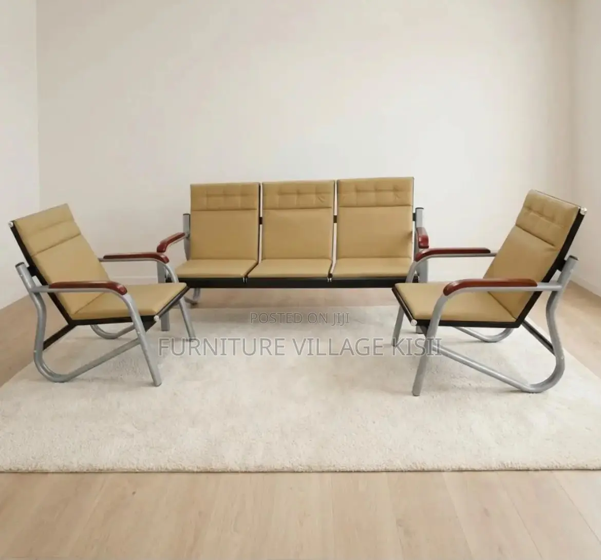 Brown Executive Office Sofa With Metal Arms