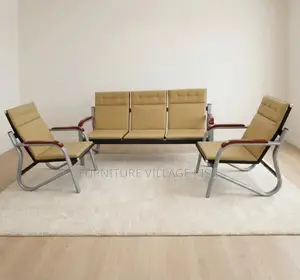Brown Executive Office Sofa With Metal Arms