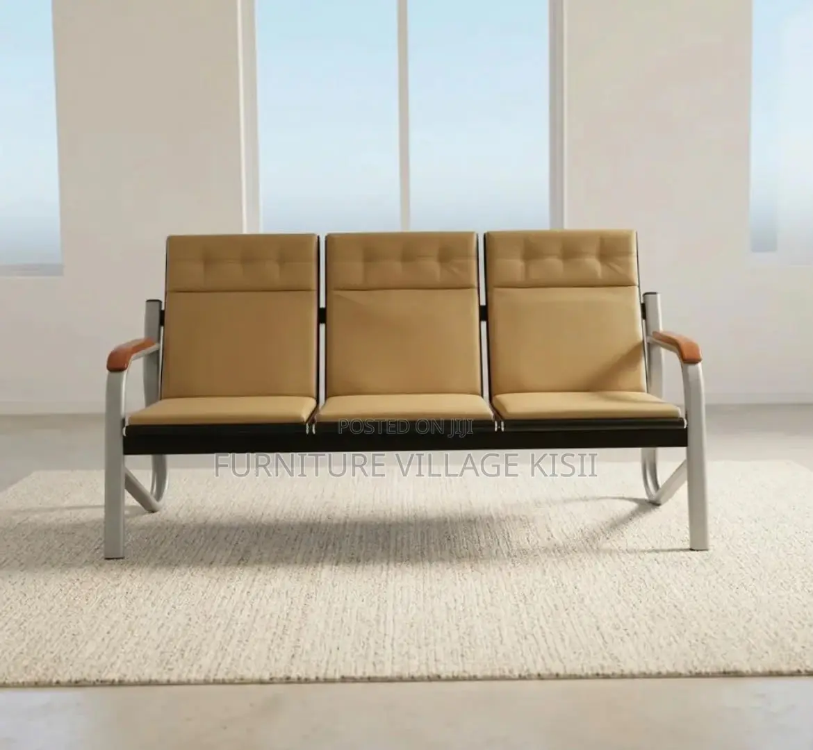 Brown Executive Office Sofa With Metal Arms