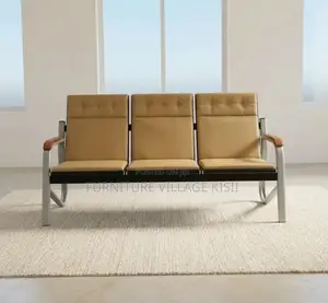 Brown Executive Office Sofa With Metal Arms