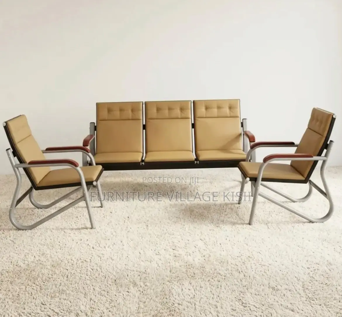 Brown Executive Office Sofa With Metal Arms