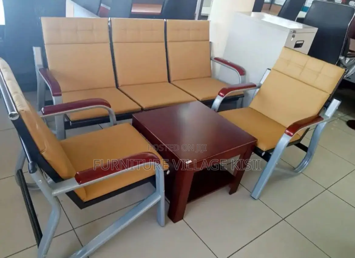Brown Executive Office Sofa With Metal Arms