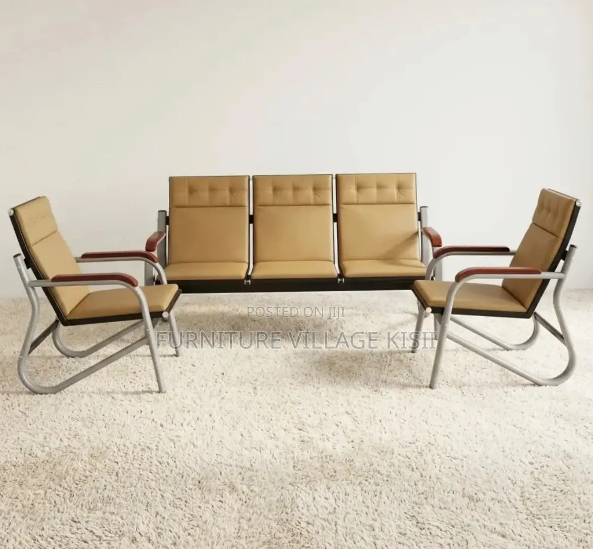 Brown Executive Office Sofa With Metal Arms