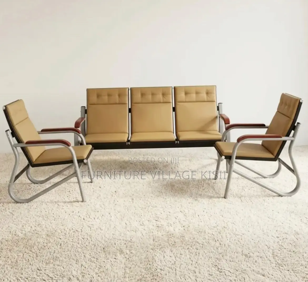 Brown Executive Office Sofa With Metal Arms