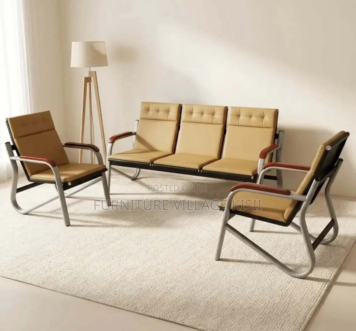 Brown Executive Office Sofa With Metal Arms